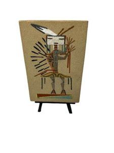 Camel God Navajo Sand Art Signed Futi Framed 4 X 6” Tile Particle Board